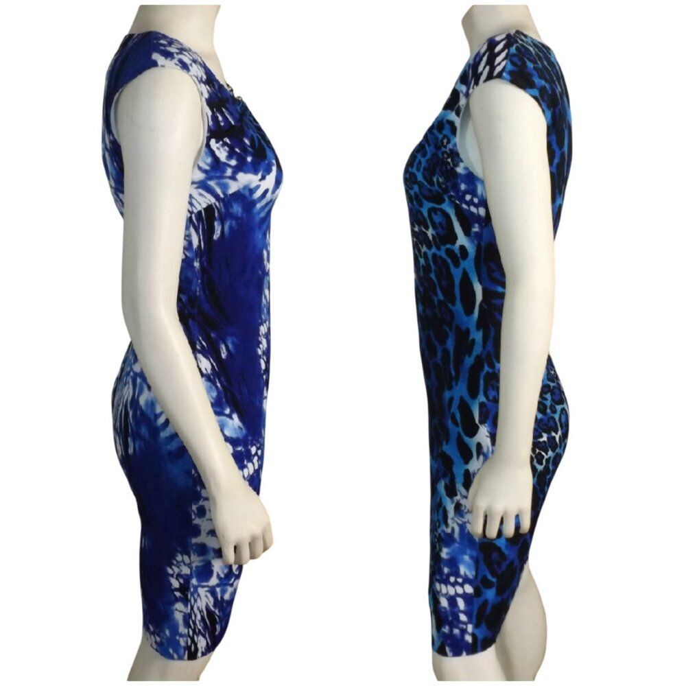 CACHE Dress, 6, Blue Leopard, Bodycon/Stretch, Drop shoulder, Colorful, Ring - Picture 8 of 10